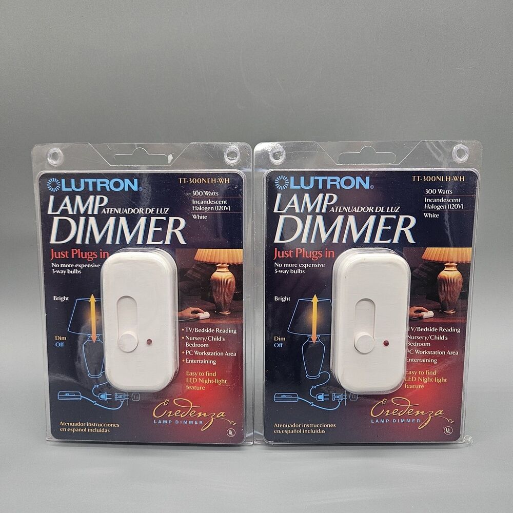 2 Lutron TT-300NLH-WH 300 Watt Lamp Dimmer For Incandescent & Halogen Bulbs